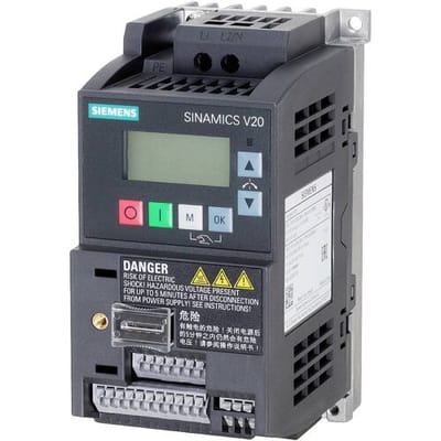 Siemens Sinamics v20 1ac200-240v -10/+10% 47-63hz rated Stroom 0.25kw ip20/ ul open Type size:fsaa 68x142x108(wxhxd) integrated filter c1