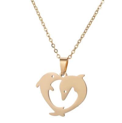 Fako Bijoux® - Ketting Met Hanger - Stainless Steel - RVS - Staal - Dolfijnen - Goudkleurig