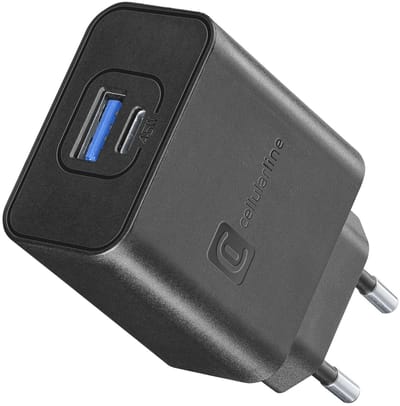 Cellularline ACHSMUSB2PD45WK oplader voor mobiele apparatuur Smartphone, Universeel Zwart AC Snel opladen Binnen