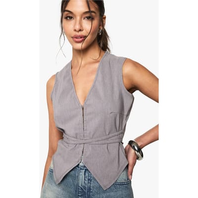 boohoo Dames Marl Bengaline Gilet met haak-en-oogsluiting | Ash Grey | Maat: 14