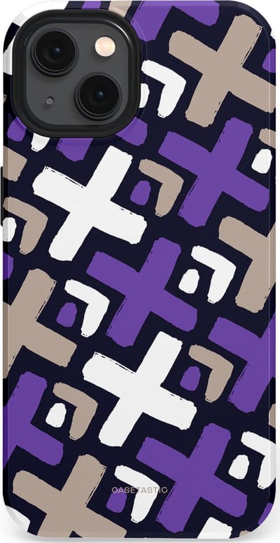 Casetastic hoesje geschikt voor Apple iPhone 13 - MagSafe - Dubbellaagse bescherming - Fresh Paars Witte X's - Fashion Case - Donkerblauw Zilver Lavendel Wit