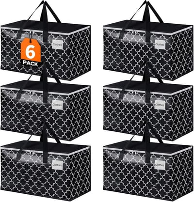 Heavy Duty Verhuiszakken 88L - Opbergtassen met Ritsen en Draaggrepen - Inklapbare Verhuisdozen voor Opslag en Kamperen - 6 Pack
