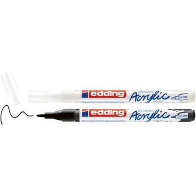 edding 5500 acrylstiften extra fijn - zwart en wit - ronde punt 0,7-1 mm - voor donkere en lichte oppervlakken, ideaal voor materialen zoals canvas, verfpapier, hout, steen of terracotta