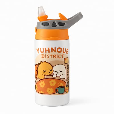 Minimalistische Drinkfles – Stijlvolle Fles voor Design Liefhebbers - Waterfles voor kinderen (wit/oranje)