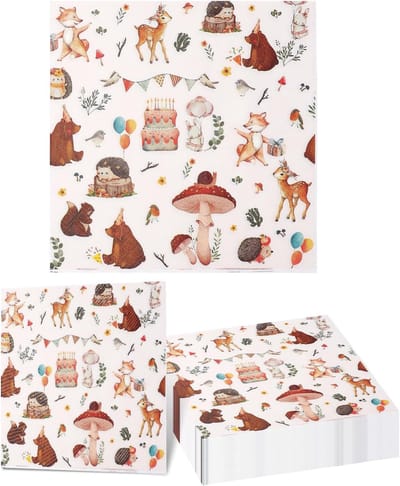Set van 40 Servetten met Bosdieren, 33 x 33 cm, 3-laags voor Kinderfeestjes, Herfstdecoratie en Gezellige Dinerbijeenkomsten