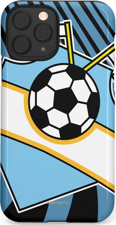 Casetastic hoesje geschikt voor Apple iPhone 11 Pro - Dubbellaagse bescherming - Kampioensbal - Fashion Case - Lichtblauw Zwart Wit