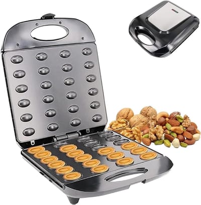 Elektrische Notenkoekjesmachine - Mini Notenmachine - Zelf Koekjes Maken - Dubbelzijdige Verwarming - 24 Stuks - Zwart