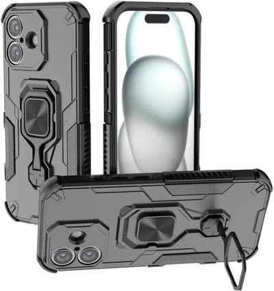 MobyDefend Hoesje - Geschikt voor iPhone 17 - Dubbelgelaagde Pantsercase Met Standaard - Zwart