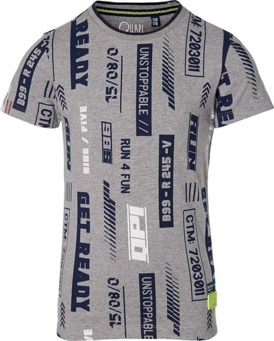 Quapi jongens t-shirt Fabiano Grey Melee Text - maat 134/140