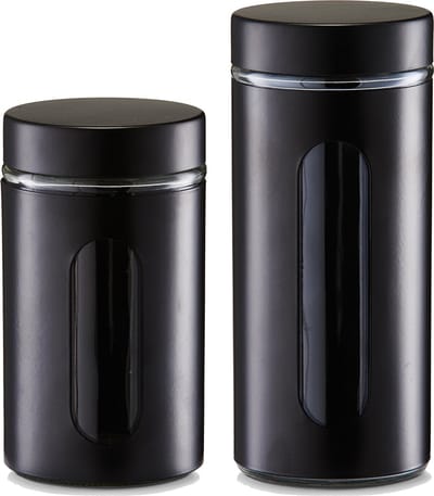 Voorraadpotten/blikken met venster - 4x - zwart - 900 en 1200 ml - metaal