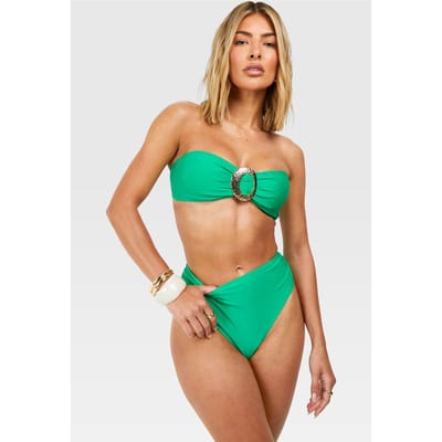 boohoo Dames Gold Trim Detail Bandeau Bikini Top & High Waist Bikini Bottoms Set | Groente | Maat: 34