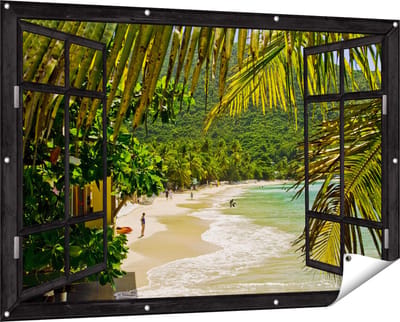 Gards Tuinposter Doorkijk Laguna - 150x100 cm - Tuindoek - Tuindecoratie - Wanddecoratie buiten - Tuinschilderij
