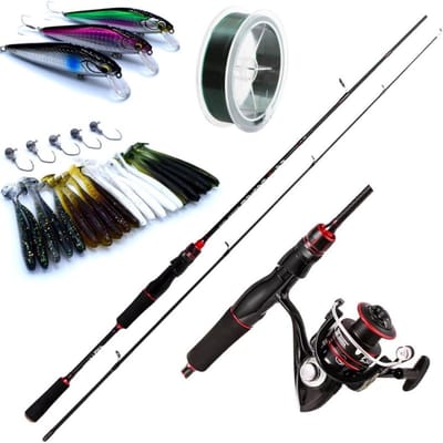 Forelvisset Compleet - Lichtgewicht Set - Vissen Op Forel - Inclusief Kunstaas - 2.1 Meter - Zwart Rood