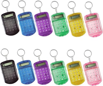 Mini Rekenmachine - Sleutelhanger Rekenmachine - Schoolwerk Ondersteuning - Met Knop Bescherming - 12 Stuks - 6 Kleuren
