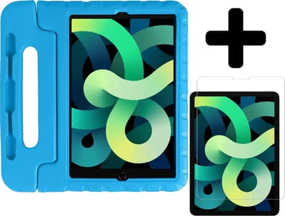Hoes - Geschikt voor Apple iPad Air 4 (2020) - 10.9 inch - 4e Generatie - Met Screenprotector - Kinderhoes Shockproof Bumper - Kidsproof Case - Tablet Hoesje - Kinder Hoesje Cover - Blauw