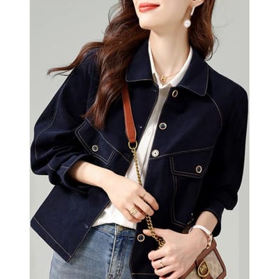 Herfst Nieuwe Mode Retro Imitatie Denim Wassing Koreaanse Versie Veelzijdige en Dunne Korte Jas 2XL