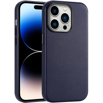 Coverzs luxe leren MagSafe case geschikt voor iPhone 14 Pro (donkerblauw) - MagSafe, luxe leren, premium bescherming