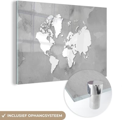 ® Glasschilderij 120x80 cm - Schilderij acrylglas - Wereldkaart - Groen - Waterverf - Foto op glas - Muurdecoratie woonkamer - Wanddecoratie slaapkamer - Schilderijen