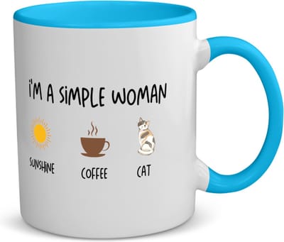 Akyol - i'm a simple woman sunshine, coffee, cat koffiemok - theemok - blauw - Quotes - vrouwen die simpel zijn - vrouwen - quotes - verjaardagscadeau - verjaardag - cadeau - kado - geschenk - gift - 350 ML inhoud