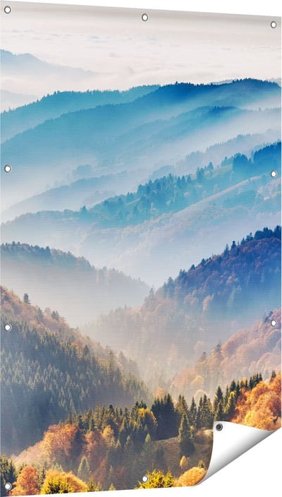 Gards Tuinposter Heuvel Landschap van het Zwarte Wout Bos - 80x120 cm - Tuindoek - Tuindecoratie - Wanddecoratie buiten - Tuinschilderij