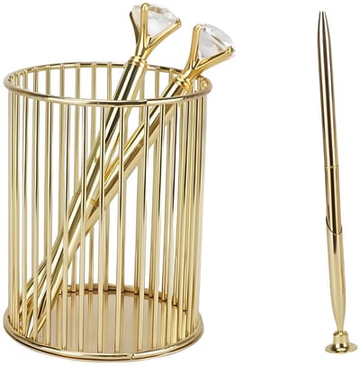 Dailygoods- Pennenhouder Goud - Bureau Organizer - Desk Organizer - Pennenbakje - Pennenetui - Schrijfgerei - Metalen Afwerking - Pencil Holder