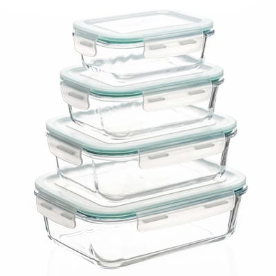 Springos Vershoudbakjes - Vershoudscontainers - Voedselopbergcontainers - 4 stuks - Glas - Transparant