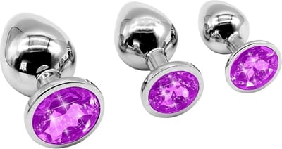 3-delige metalen anale plug set - Unisex - Verschillende lengte en dikte - Diamant buttplug - RVS