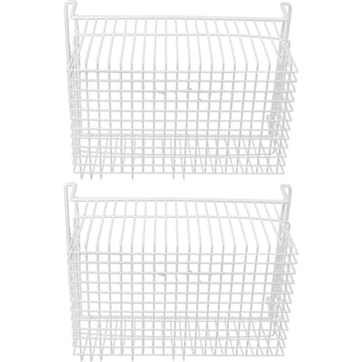 2 Stuks Diepvriezer Organizer Bakken Staaldraad Grote Capaciteit Sterk Draagvermogen Diepvriezer Mand met Handvat voor Kast Aanrecht L49.5cm X W29cm X H27cm(9cm Handle) white