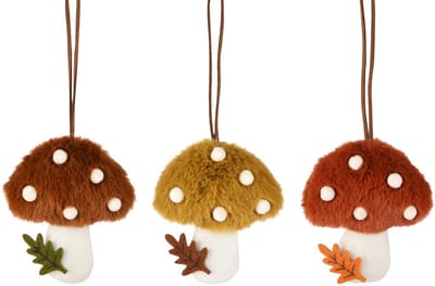 Dekoratief | Hanger paddenstoel, oranje/geel/bruin, stof, 9x10x3cm, set van 3 stuks | A255528
