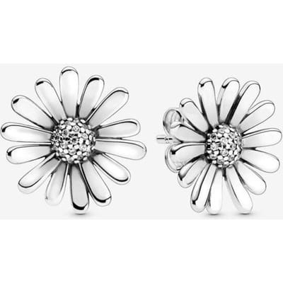 Authentieke 925 Sterling Zilveren Oorbellen Roze Madeliefje Bloem Stud Oorbellen Vrouwen Jubileum Verloving Sieraden Cadeau white