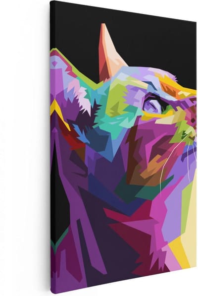 Artaza Canvas Schilderij Poes - 20x30 cm - Klein - Muurdecoratie Abstract - Wanddecoratie Woonkamer - Schilderijen Op Canvas Kleurrijk