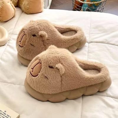 Pantoufles Capybara Douces et Chaleureuses Décontractées Mignonnes Animal Fourrure Capibara Pantoufles Peluche Adorable Hiver Moelleuses Kapibara Diapositives Intérieur 38-39 café