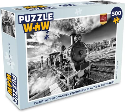 Puzzel Zwart-wit foto van een stoomtrein in actie in Australië - Legpuzzel - Puzzel 500 stukjes