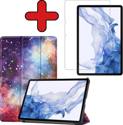 Hoesje - Geschikt voor Samsung Galaxy Tab S8 - Met Screenprotector - Hardcover Book Case - Trifold Bookcase Hoes - Hard Cover - Tablethoes - Galaxy