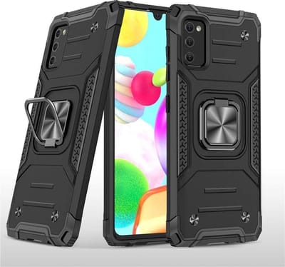 Hoesje Geschikt Voor Samsung Galaxy A41 Hoesje - Heavy Duty Armor hoesje Zwart - Galaxy A41 silicone TPU 360-Degree hybride hoesje Kickstand ringhouder met Magnetisch Auto Mount