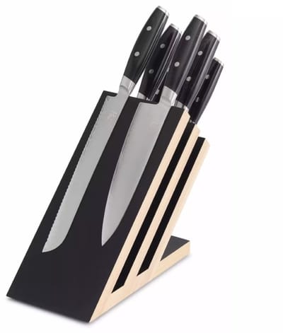 Yaxell Messenblokset - beukenhout - magnetisch opbergen en presenteren - zwart - met 6 messen - voor de keuken