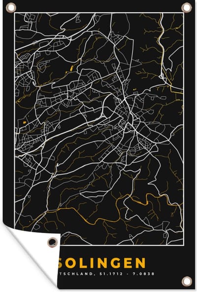 Muurdecoratie Solingen - Goud - Stadskaart - Plattegrond - Duitsland - Kaart - 120x180 cm - Tuinposter - Tuindoek