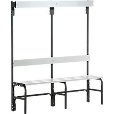 Kleedkamerbank, rvs buis/aluminium, enkel met garderobedeel, L 1500 mm, antraciet