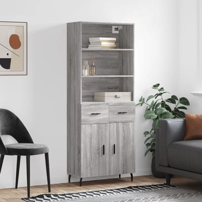 vidaXL - Hoge - kast - 69,5x34x180 - cm - bewerkt - hout - grijs - sonoma - eikenkleurig