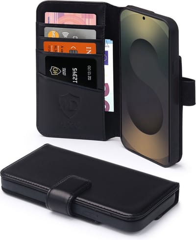 MobyDefend Hoesje - Geschikt voor Samsung Galaxy S25 Ultra - Luxe Leren Wallet Bookcase - Zwart