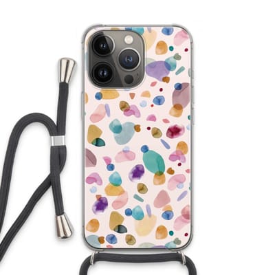Case Company® - Hoesje met koord geschikt voor iPhone 13 Pro hoesje met Koord - Terrazzo Memphis - Telefoonhoesje met Zwart Koord - Bescherming aan alle Kanten en Over de Schermrand