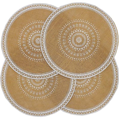 Boho Ronde Placemats Set van 4, Dineren, Bruin, Modern Diner, Gevlochten Beige Tafel en Herfst, Cirkel Loper, Keuken Bordmatten 38cm&Round