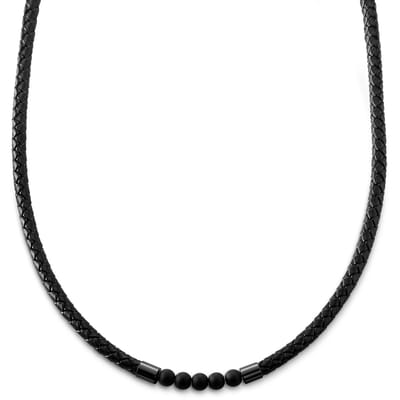 Tenvis | 5 mm Zwarte Onyx Leren Ketting