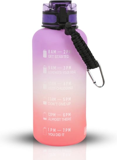 LaCardia Motivatie Waterfles 500 ml - Drinkfles met Tijdmarkering & BPA vrij - Drinkbus voor Kinderen en Volwassenen - Sportfles & Travel mug - Paars Oranje
