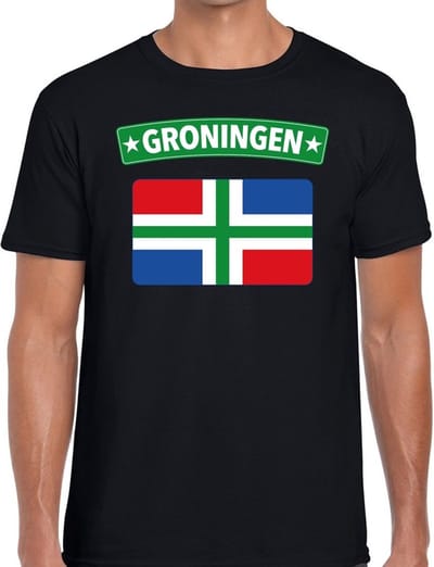 Groningen vlag t-shirt zwart voor heren - Grunnen vlag shirt voor heren S