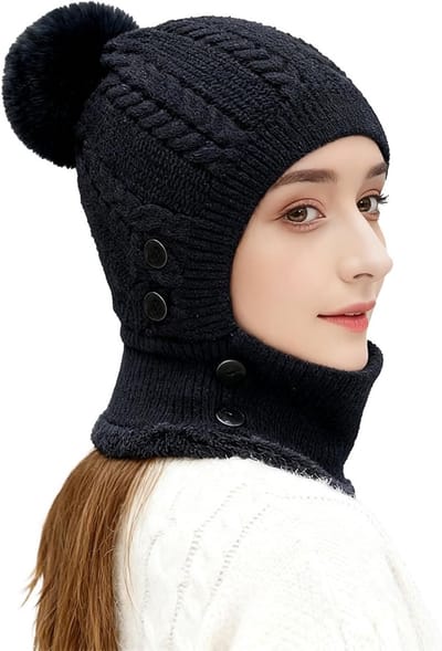 Warme Dames Wintermuts met Gebreide Nekwarmer Set, Zacht Voering en Verstelbaar Gezichtsmasker voor Buitenactiviteiten