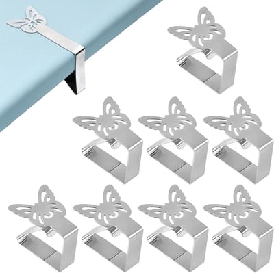 SnelShoppen - 8 Stuks Tafelkleed Klemmen met Vlindermotieven RVS Roestvrij en Antislip Windbestendig voor Tafelkleed tot 3.5 cm Dikte - Ideaal voor Tu