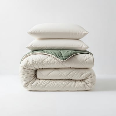 Sleeptime 2 in 1 Diamant Dekbed - Dekbed zonder Overtrek Inclusief Kussenslopen - 200x200 - Creme/Groen