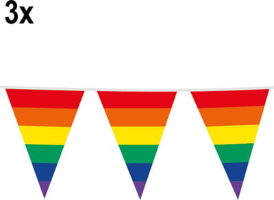 3x Giga Vlaggenlijn Regenboog 30x45cm 10m - Vlaggen XL Groot thema feest festival