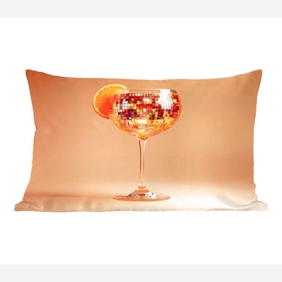 Sierkussens - Kussentjes Woonkamer - 50x30 cm - Drank - Oranje - Glitter - Disco